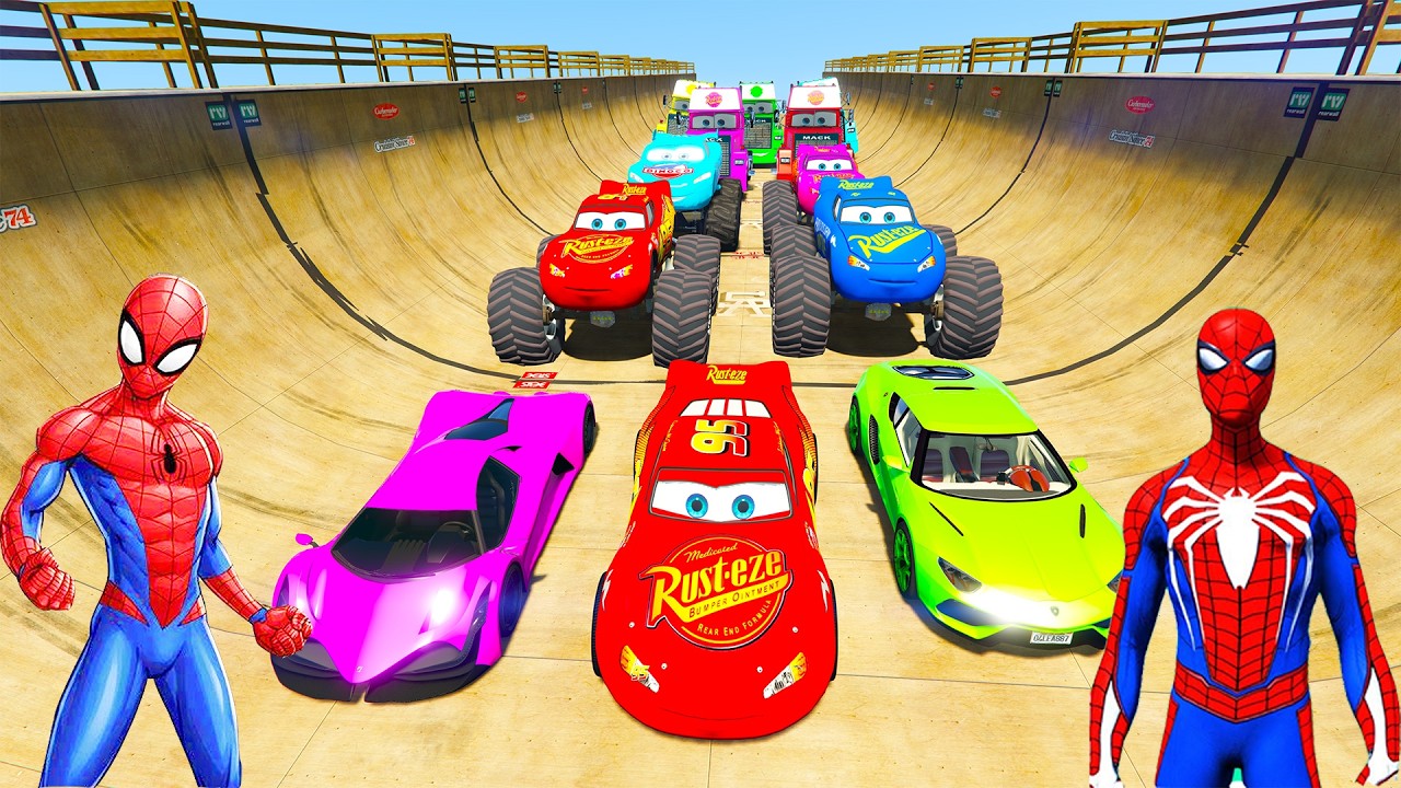 GTA V Superheroes Crazy Race Gameplay Challenge with Super Cars | GTA 5 Spiderman Car Stunt Race #10