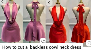 How to cut a simple backless cowl neck dress #backlessdress 