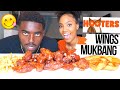 HOOTERS WINGS MUKBANG | Hot BBQ Wings, Fries, and Onion Rings