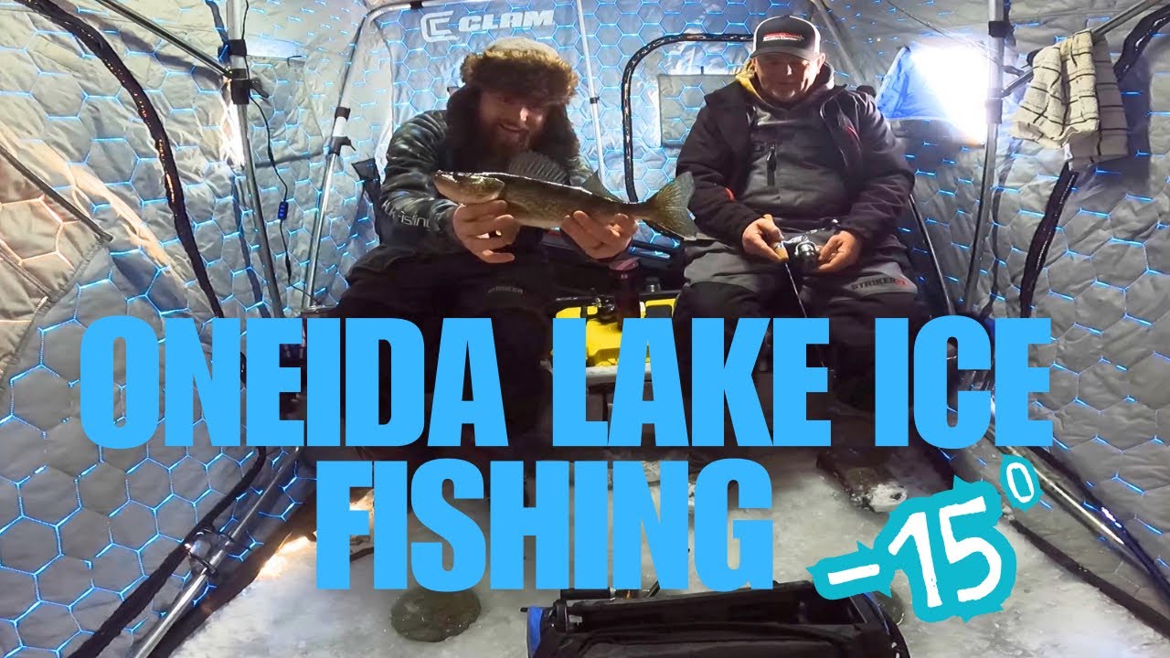 Ice fishing Oneida Lake for walleye at -15 degrees 