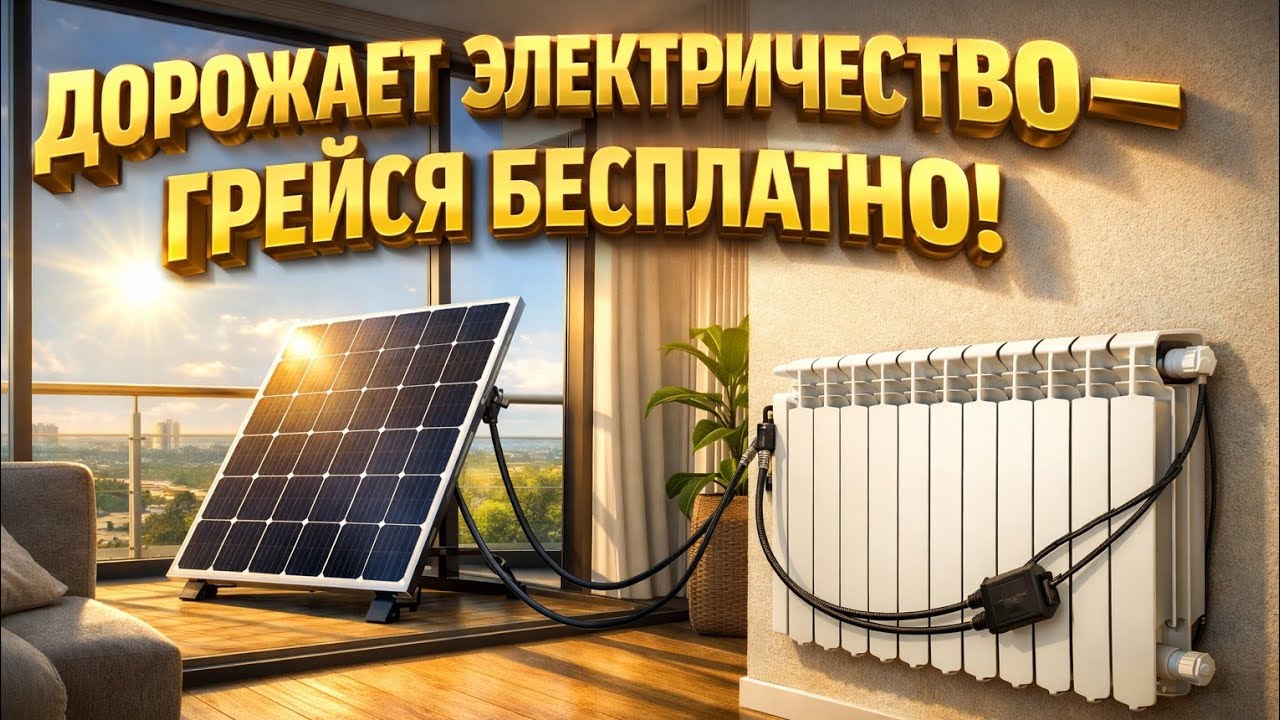 Бесплатный нагрев радиатора от солнечной панели. Экономим на электроэнергии. 