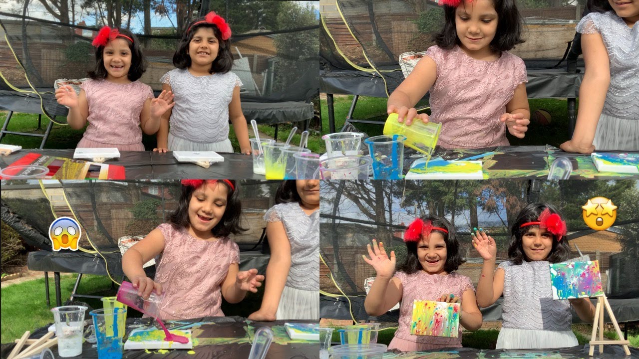 CHILDREN TRY ACRYLIC POUR PAINTING FOR THE FIRST TIME! MARBLE EFFECT!