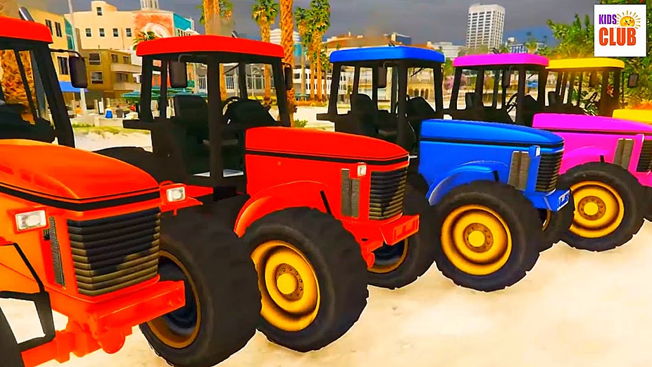 Cartoon about a Tractor for Children Learn Colors with Colored Tractors