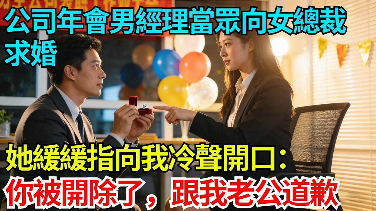 公司年會男經理當眾向女總裁求婚，她緩緩指向我冷聲開口：你被開除了，跟我老公道歉【奇人社會誌】#完結爽文#職場故事#情感故事#總裁小說#女总裁系列#先婚后爱