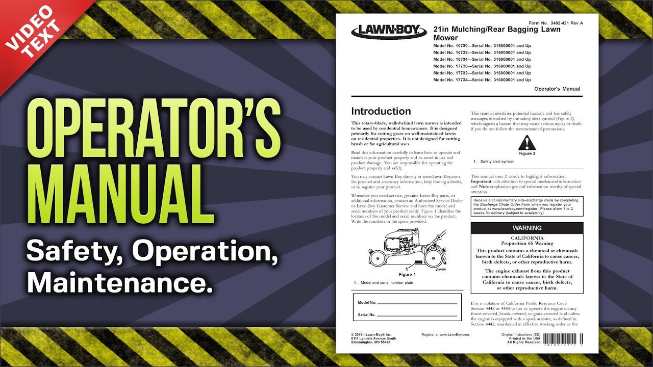 Operator's Manual: Lawn-Boy 21in Mulching/Rear Bagging Lawn Mower (3402
