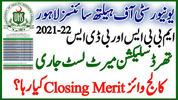 Big News UHS Announce College-wise 3rd Selection Merit List MBBS BDS 2021-22 Closing Merit Detail