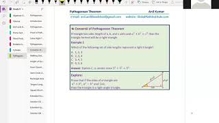 Pythagorean Theorem Proof and Advance Applications for IBSL and GCSE Essential Anil Kumar Lesson