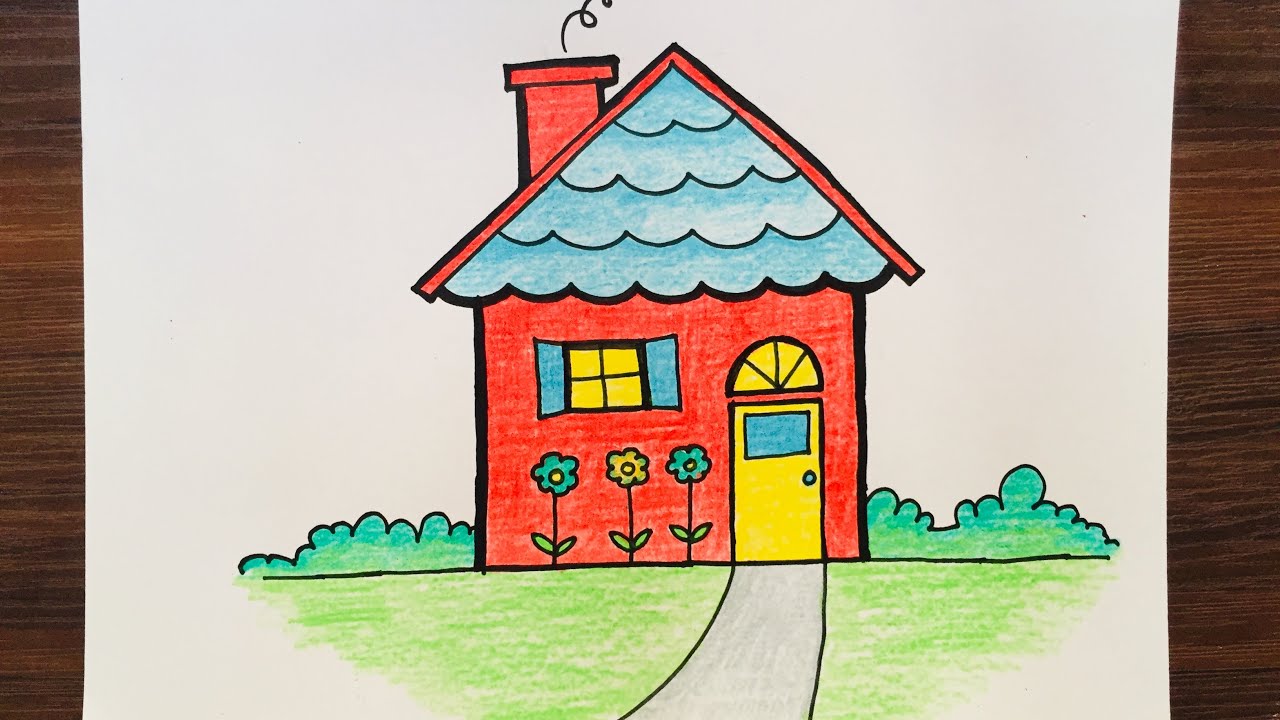 How to Draw A Simple House | Colour using Wax Crayons | Tutorial for Kids  and Beginners – Meghnaunni.com