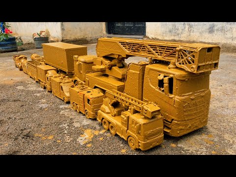 Finding & Cleaning Toy Cars, Cement Mixer Truck, Container Truck, Ambulance, Tayo, Excavator, Truck