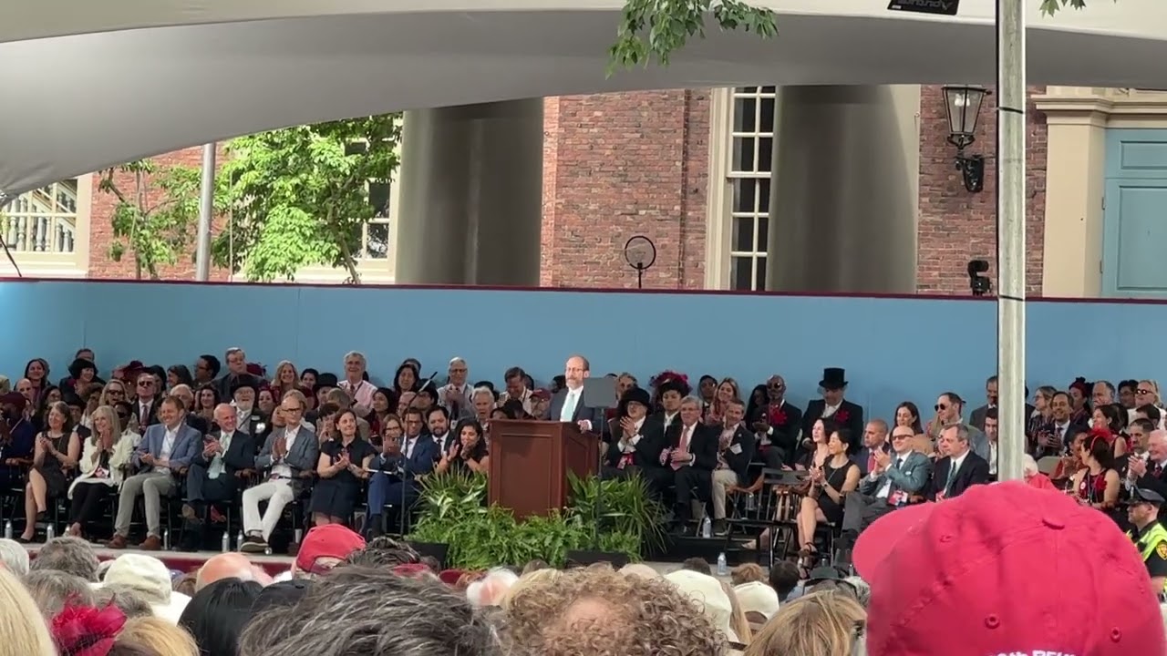 President of Harvard addressing alumni