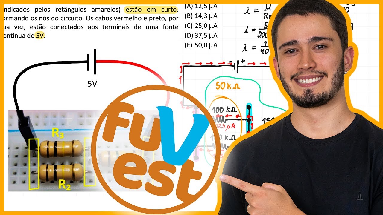Fuvest 2024 - A foto a seguir mostra um circuito com três resistores ...