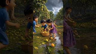 🌧️🥭 বৈশাখী ঝড়ে আম কুড়ানোর মজার ভিডিও | Cute Kids Mango Picking Cartoon Video#viralvideo #cute