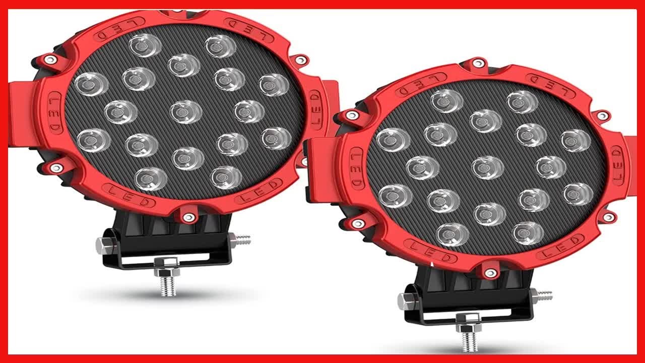 DWVO 51W Round Spot Lights 2PCS 7" Red Offroad Light Pods Bar Fog Driving Roof Lights Bumper