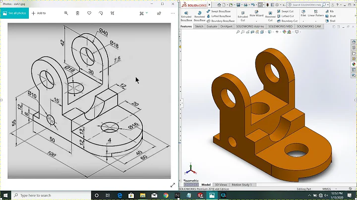 SolidWorks Tutorial for beginners Exercise 4 using | Extruded cut | Extruded boss | Convert entities