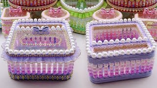 DIY PVC Board Blue Nylon Rope Hand Woven Beads Pearl Tissue Storage Box Basket Simple Craft Tutorial
