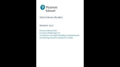 2025 Pearson Edexcel A Level Arabic Mark Scheme Paper 1 (9AA0/01