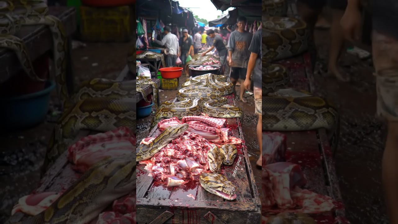 Unbelievable Traditional Market – Giant Pythons & delicious Food Culture