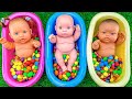Very Satisfying Video | 3 Rainbow BathTubs Full of Color Candy with Squish Slime Cutting ASMR