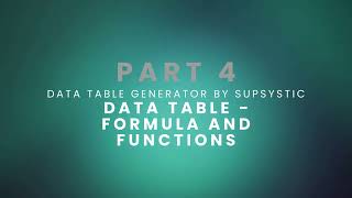 Part 4 Data Table   Formula and Functions
