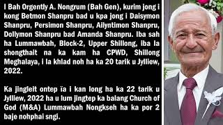 JINGPYNTIP BA SNGEWSIH - KHLAD NOH I BAH ORGENTLY A. NONGRUM