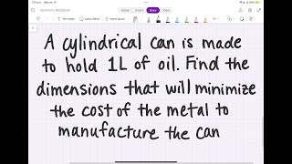 A cylindrical can is made to hold 1L of oil. Find the dimensions that will minimize the cost of...