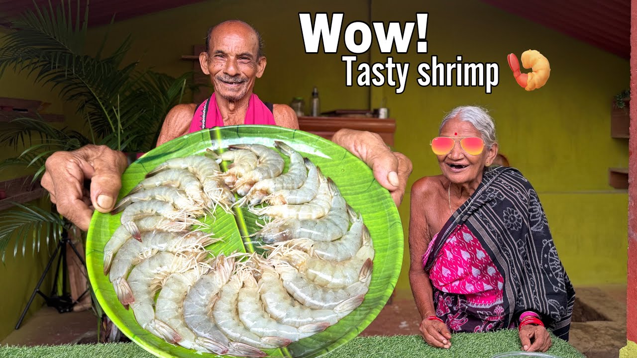 Sunday Morning Non-veg Market, Grandpa cooking shrimp 🦐 fry , Granny love to eat shrimp 🦐