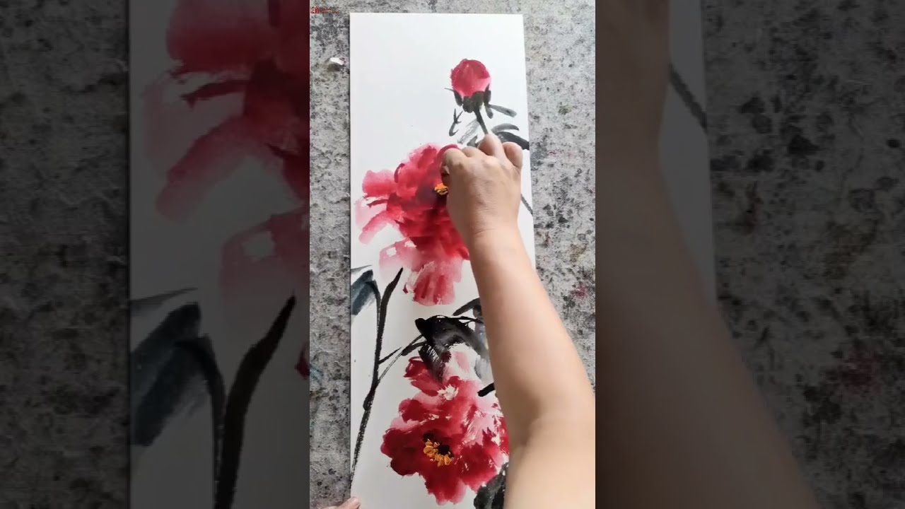 彩色水墨中国画牡丹png图片免费下载-素材dhfohexj-88ICON