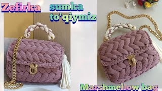 Trikotaj ipdan Zefirka sumka to'qish 1-qism/Вяжем Зефирка сумка 1-часть/Crochet Marshmallow bag
