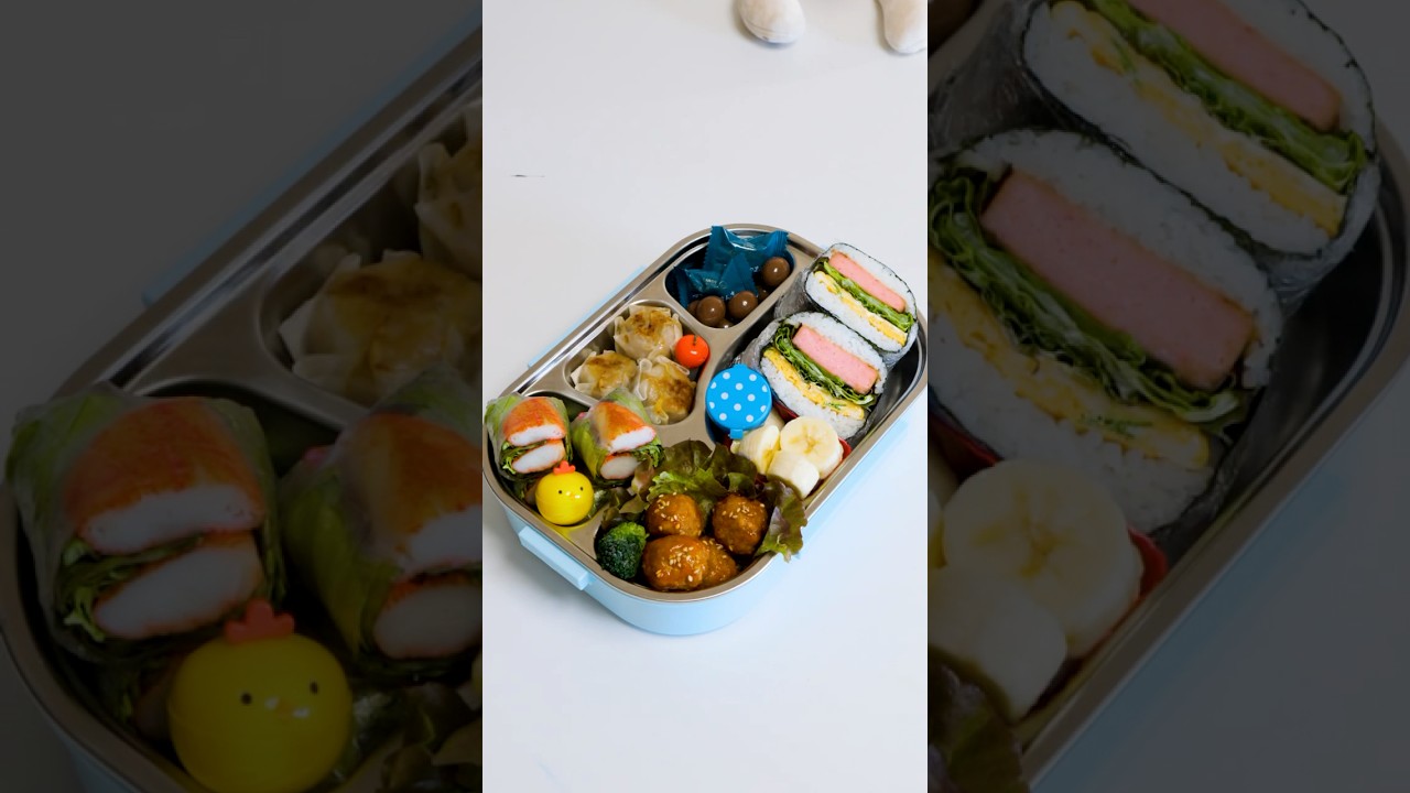 Popular Lunch Box: Shumai & Sweet Ketchup Meatballs Bento | Spam Egg, Rice Balls【No.59】