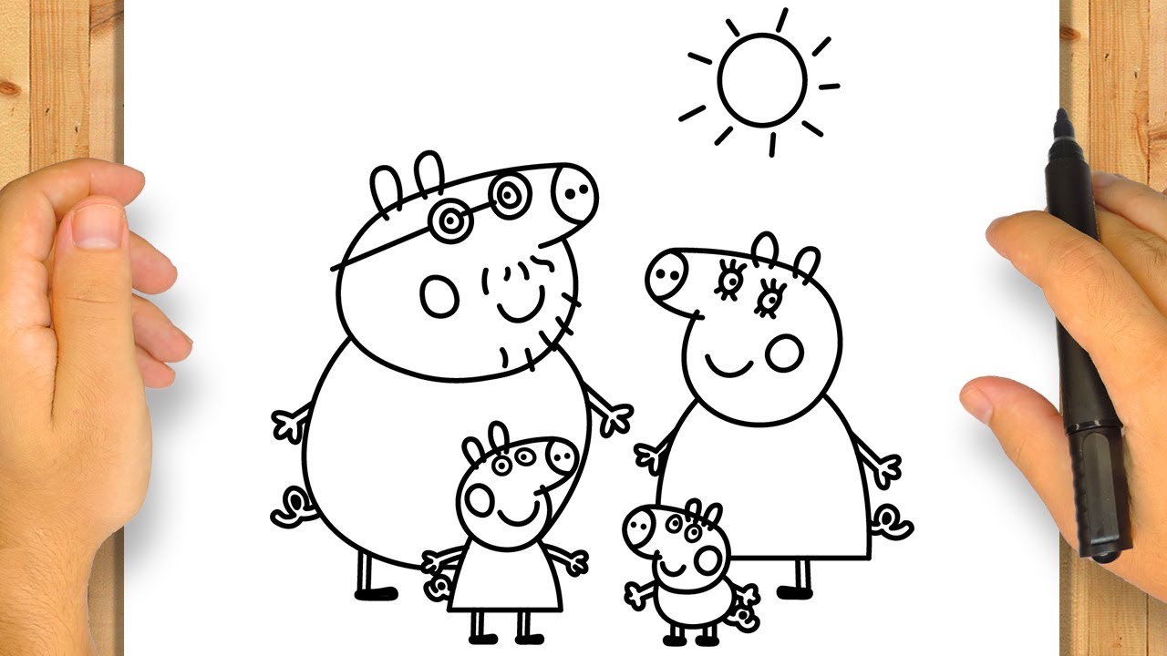 Como Desenhar a Família Inteira da Peppa Pig | Papai Pig | George Pig | Mamãe Pig