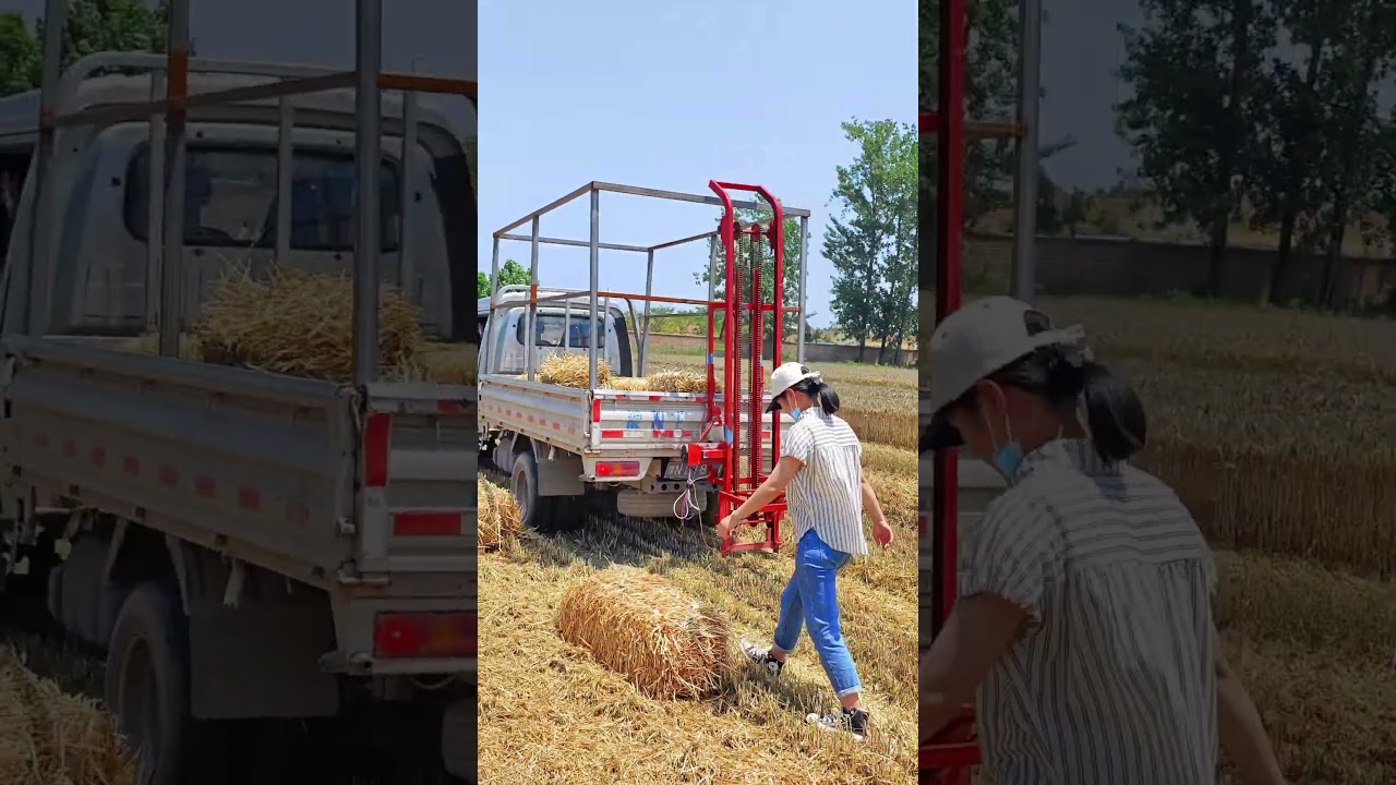 Grass loader driven by 24 volt battery, 12 volt straw bale loader, wheat straw bale loader, straw