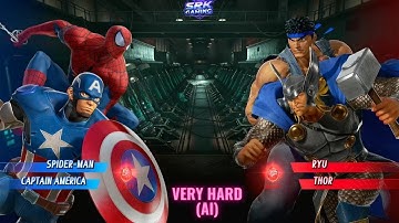 Captain America & Spiderman VS Ryu & Thor (Very Hard AI) - Marvel VS Capcom Infinte