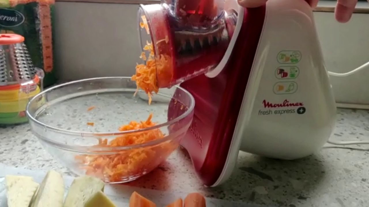 Moulinex Fresh Express - Découpe-légumes électrique 4-en-1 - Émince, Tranche, Râpe - Design Compact Lilas - 12