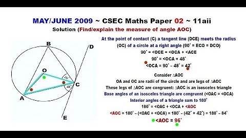 Paper2-CSEC-MATHS-370 ~ Circle Geometry & Isosceles Triangle AOC ~ May/June 2009 Number 11aii
