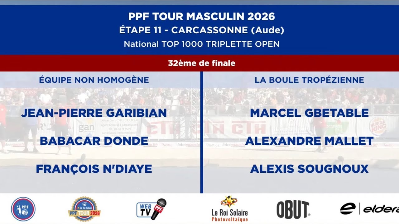 Miniature : PPF TOUR MASCULIN 2026 - Étape 11 - CARCASSONNE - 16ème de finale - BES vs BONETTO