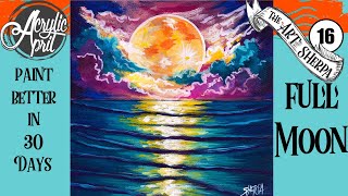 Easy moon on water Daily Painting Step by step Acrylic Tutorials Day 16 #AcrylicApril2020