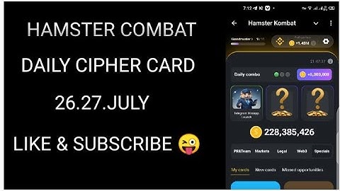 HAMSTER KOMBAT DAILY CIPHER CODE JULY 26...27#hamstergaming #crypto #crypto