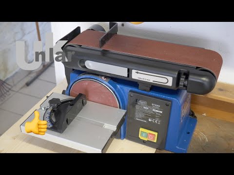 Video: Doppelschleifer mit Schleifband und Scheibe. Schleif- und Schleifmaschinen Saim 320x190, 3B641, Einhell DSC-201