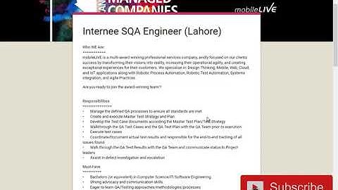 Internee SQA Engineer Lahore