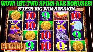 SUPER BIG WIN SESSION! 1ST TWO SPINS ARE BONUSES & BIG LINE HIT BUFFALO LINK SLOT  | Las Vegas Slots Details