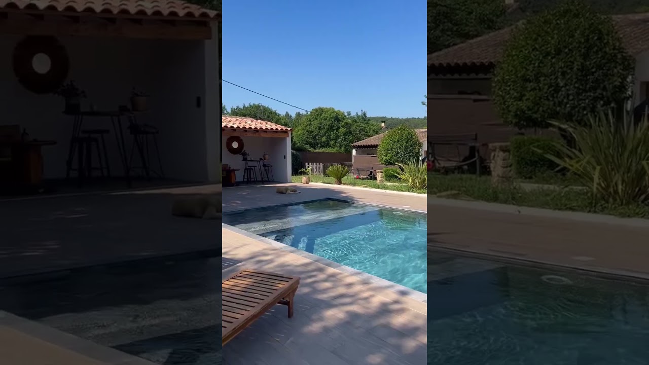 Plage de piscine en carrelage effet bois