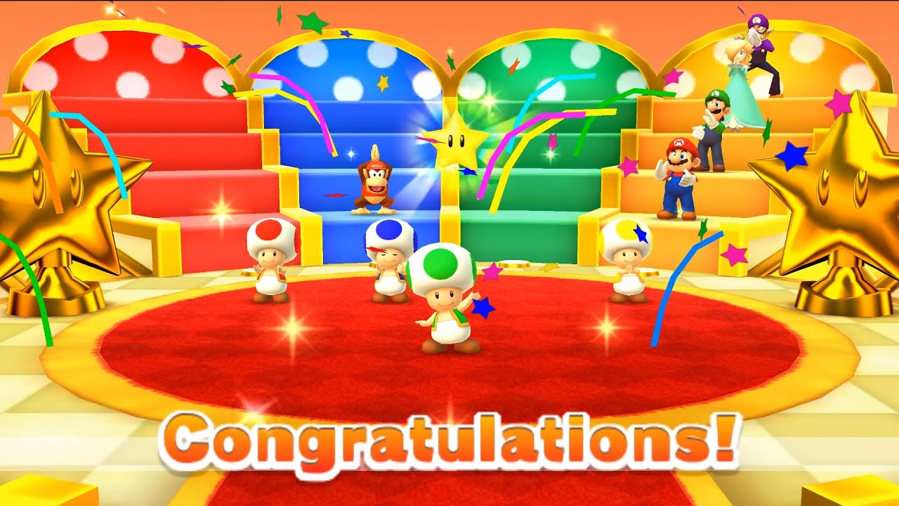 Mario Party Star Rush Toad Scramble - Toad vs Diddy Kong vs Mario vs Luigi (Master Difficulty)