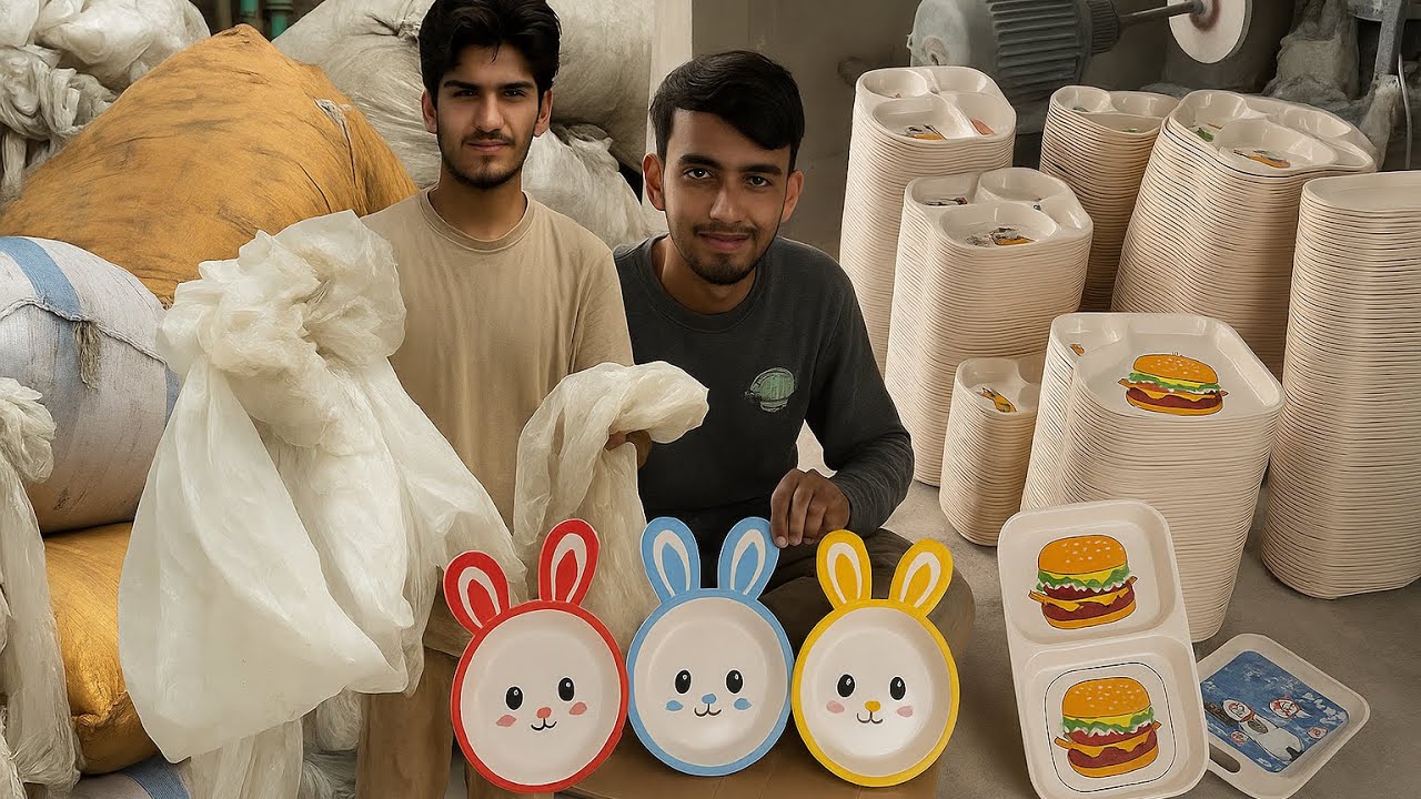 Amazing recycling million of plastic bags into baby burger melamine tray | Mass production