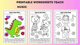 Valentine’s Day Music Coloring Pages | Color by Bass Clef Note Names
