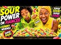 DUMPING 100 BOTTLES SOUR POWDER BOTTLE ON FIANCÉE CANDY 😱 * HILARIOUS *