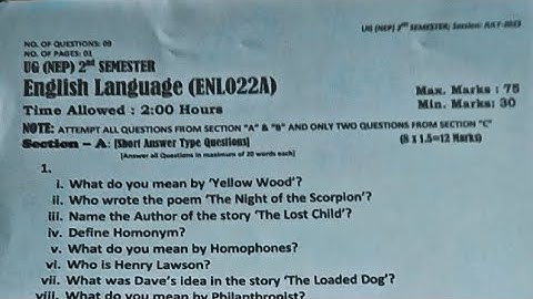 ENGLISH LANGUAGE | UG 1st to 3rd Semester | Guess Paper | University of Kashmir