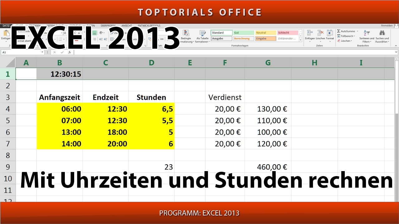 Mit Uhrzeiten Und Stunden Rechnen Excel Youtube