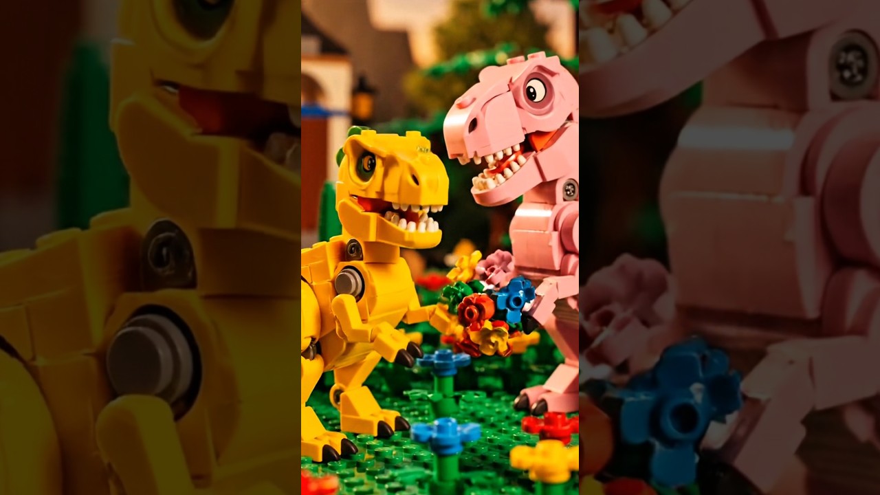 Yellow LEGO T-Rex Grows Flowers for Pink T-Rex 🌸🦖💗 | Heartwarming LEGO ASMR 