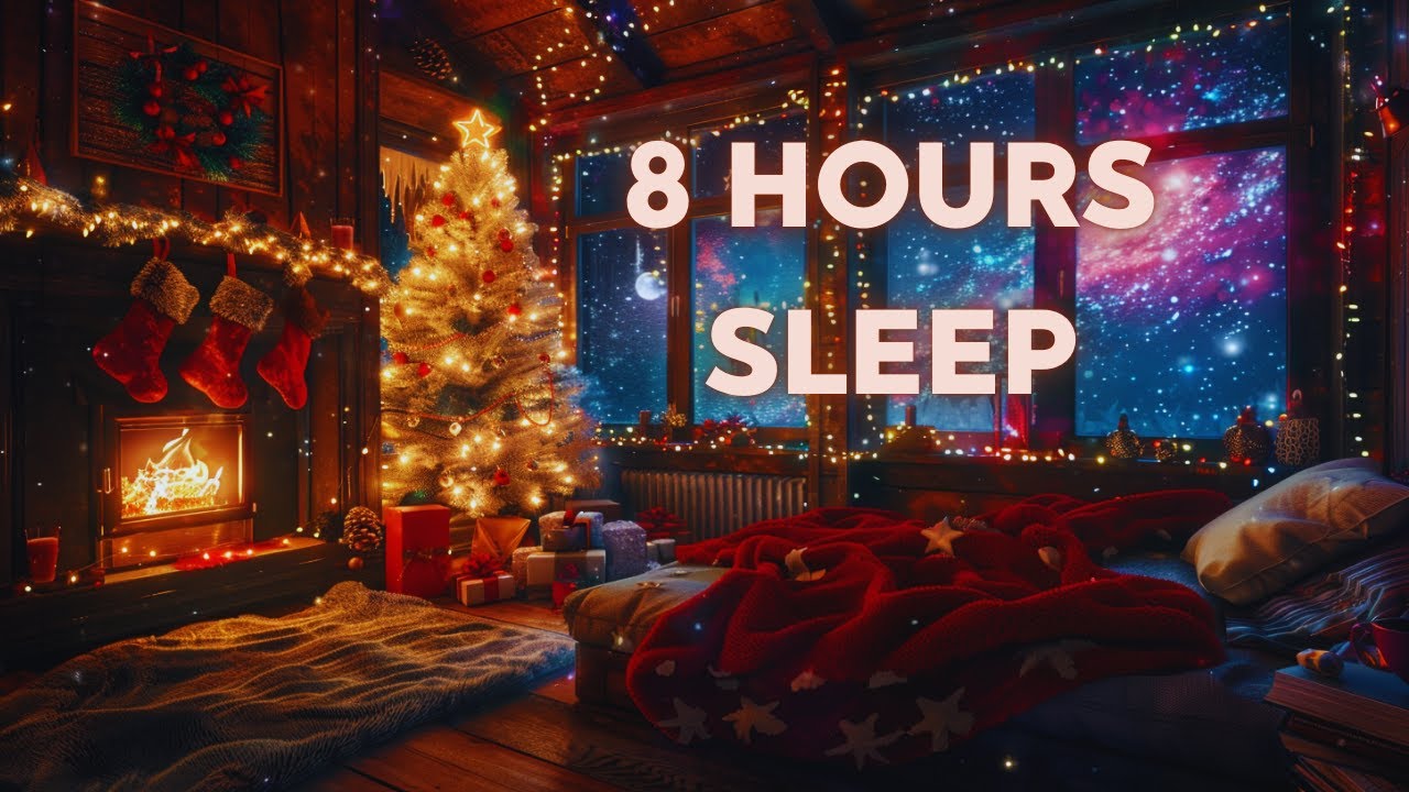 8 Hours Sleep | Cozy Christmas Space Cabin | Dark Screen After 4 Hours + MANTRA