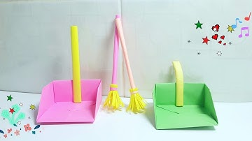 Cách làm đồ hốt rác, chổi quét nhà - Đồ chơi bằng giấy - How to make cleaning stuff